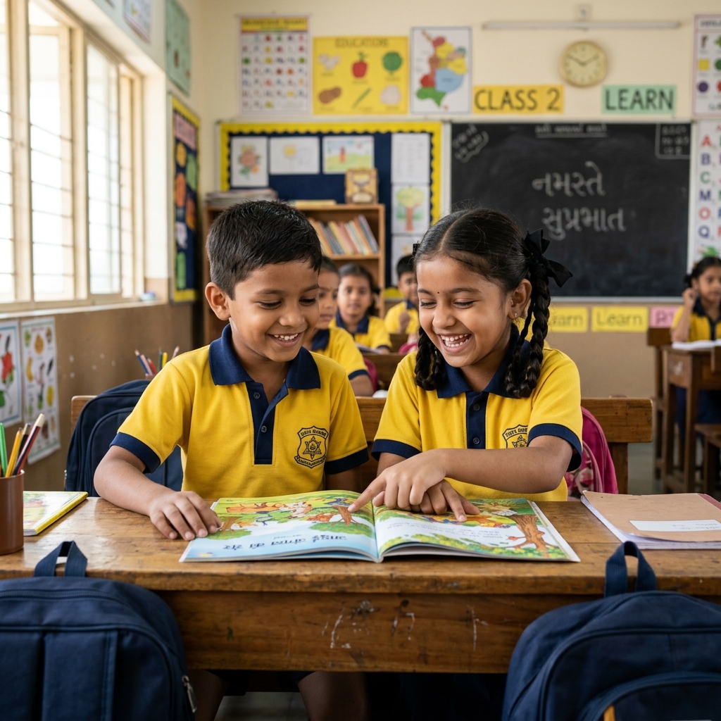 Primary students studying